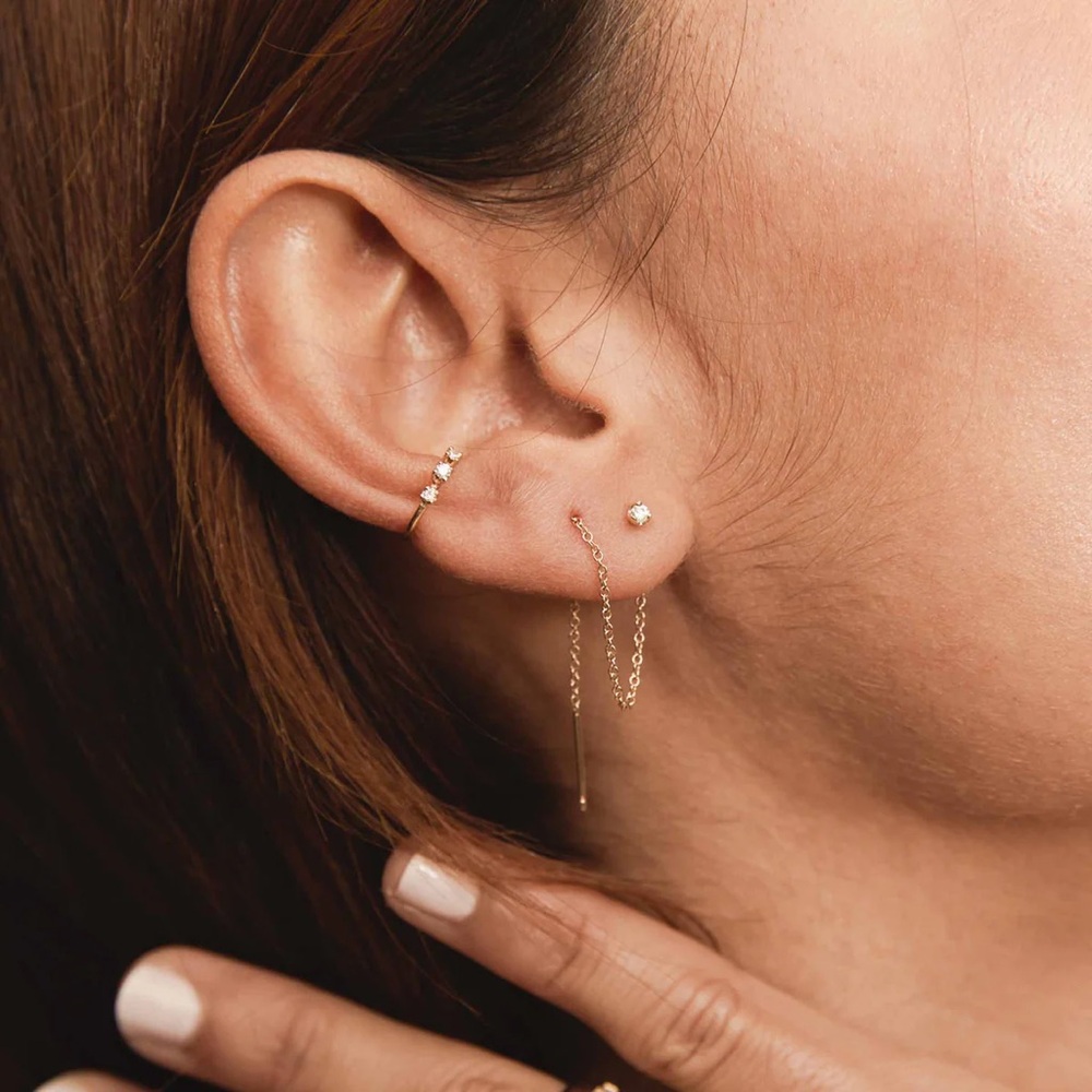 Zoe Chicco Gold Diamond Threader Drop Earrings - Picture 2 of 5